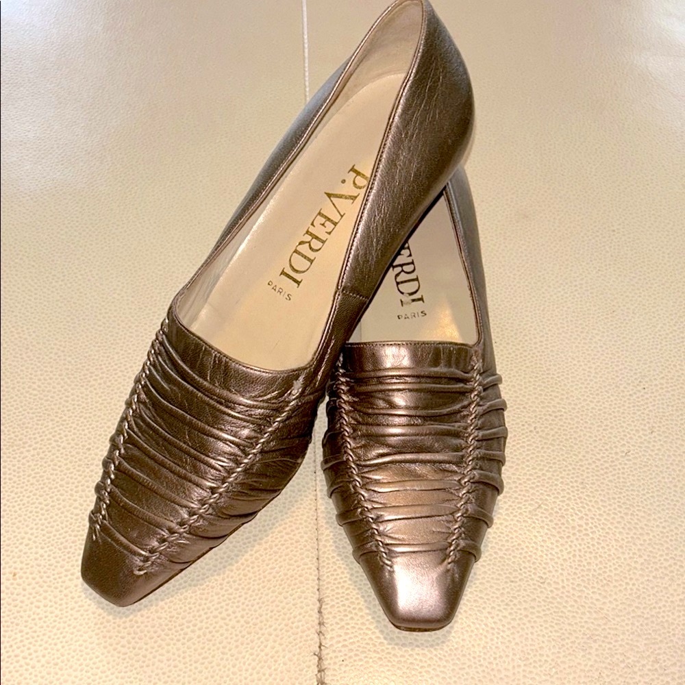 P. Verdi Leather Metallic Italian Flats Shoes See Chart Old Money Quiet Luxury
